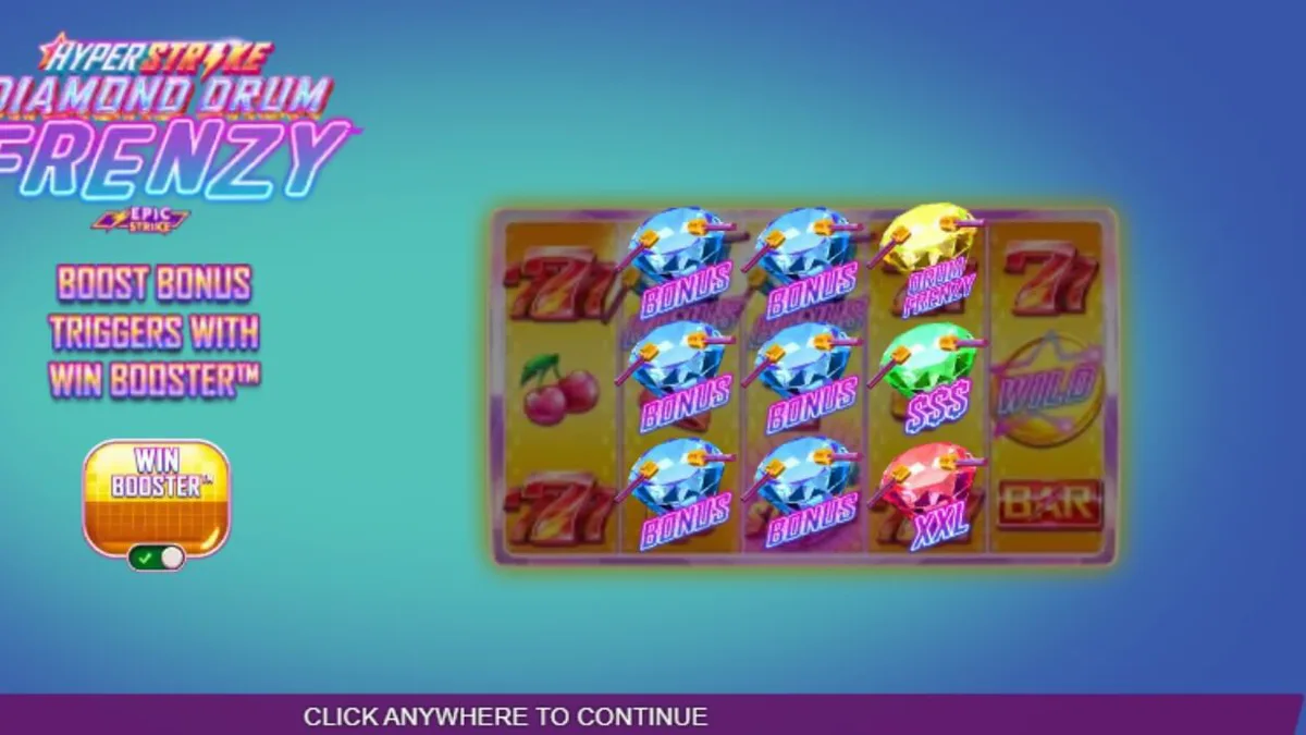 Tampilan visual slot Hyper Strike Diamond Drum Frenzy dengan nuansa neon