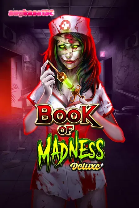 Tampilan visual slot Book of Madness Deluxe dengan tema horor rumah sakit jiwa